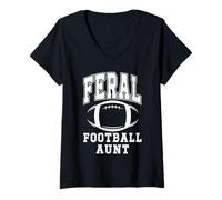 Mujer Football Aunt,Loud Proud Cheer Auntie Feral Football Aunt Camiseta Cuello V