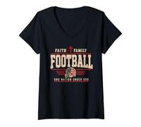 Mujer Football Faith Family Football American Flag Sports Player Camiseta Cuello V