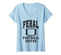 Mujer Football Sister,Loud Proud Cheer Sister Feral Football Sis Camiseta Cuello V