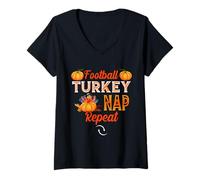 Mujer Football Turkey Nap Thanksgiving Thankful For Family Camiseta Cuello V