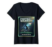 Mujer Football Warrior Vintage Soccer 90 Minutos Energía Fuerte Camiseta Cuello V