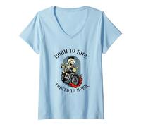 Mujer Forced to Work Funny Biker Skeleton Camiseta Cuello V