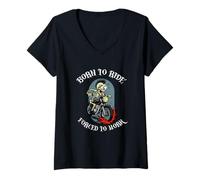 Mujer Forced to Work Funny Biker Skeleton Camiseta Cuello V