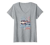 Mujer Ford - Bronco American Rojo, Blanco y Azul Estrellas Camiseta Cuello V