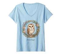 Mujer Forest Barn Magic Owl Estética Cottagecore Nature Art Camiseta Cuello V