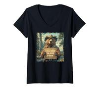 Mujer Forest Ranger Bear le da la Bienvenida - Aventura en el Parque N Camiseta Cuello V