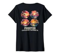 Mujer Forever Chasing Sunsets, amante de la playa, océano y verano, pasión por los viajes Camiseta Cuello V