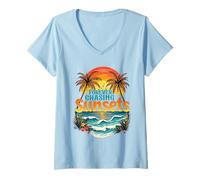 Mujer Forever Chasing Sunsets Summer Vibes Beach Family Trip Palm Camiseta Cuello V