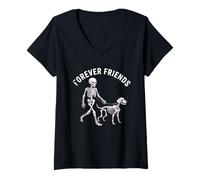 Mujer Forever Friends - Perro de Esqueleto para Camiseta Cuello V