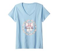 Mujer Forever His Christian Faith Love Floral Valentine Camiseta Cuello V