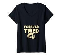 Mujer Forever Tired, Divertido diseño de Estado de ánimo identificable Camiseta Cuello V