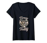 Mujer Forever Today Starts Boda corazón Floral Camiseta Cuello V