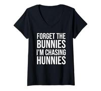 Mujer Forget The Bunnies I'm Chasing Hunnies Boys Funny Easter Kid Camiseta Cuello V