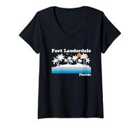 Mujer Fort Lauderdale Florida Vintage 80s Tropical Vacaciones Atardecer Camiseta Cuello V