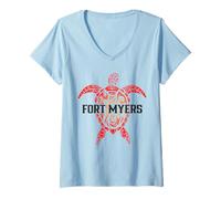Mujer Fort Myers Beach Florida Tortuga Marina Surfer Buceo Souvenir Camiseta Cuello V
