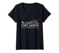 Mujer Fort Worth Travel Vintage Skyline Camiseta Cuello V