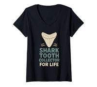 Mujer Fossil Finds Collection - Regalo de prehistoria de Dientes de tiburón amonita Camiseta Cuello V