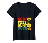 Mujer Fossil Hunter Paleontología Geología Rockhound Retro Ciencia Camiseta Cuello V