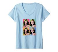 Mujer Foto repetida de Olivia Newton-John Camiseta Cuello V, Azul Bebé, S