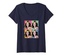 Mujer Foto repetida de Olivia Newton-John Camiseta Cuello V, Azul Marino, S