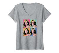 Mujer Foto repetida de Olivia Newton-John Camiseta Cuello V, Gris Jaspeado, S
