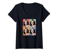 Mujer Foto repetida de Olivia Newton-John Camiseta Cuello V, Negro, S