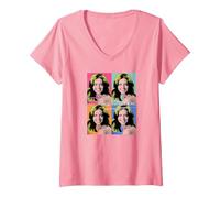 Mujer Foto repetida de Olivia Newton-John Camiseta Cuello V, Rosado, S