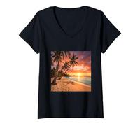 Mujer Fotografía De Paisaje De La Costa De Palmeras Camiseta Cuello V