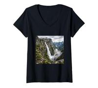 Mujer Fotografía De Paisaje De Montaña Cascada Cliff Valley Camiseta Cuello V