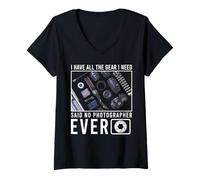 Mujer Fotografía Divertida Equipo Cámara Humor para Fotógrafos Camiseta Cuello V