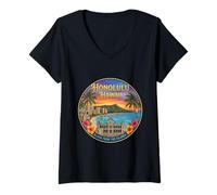 Mujer Fotorrealista Honolulu Hawaii Travel Souvenir Turista Regalo Camiseta Cuello V