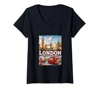 Mujer Fotorrealista Londres Inglaterra Travel Souvenir Turista Regalo Camiseta Cuello V