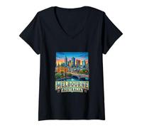 Mujer Fotorrealista Melbourne Australia Travel Souvenir City Gift Camiseta Cuello V
