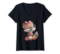 Mujer Fox Baby Pink Leopard Gafas Girly Glam Fashion Graphic Camiseta Cuello V