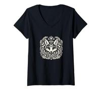 Mujer Fox Floral Mandala Line Art Naturaleza Animal Diseño Camiseta Cuello V