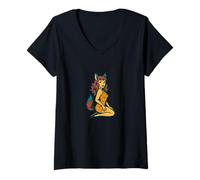 Mujer Fox Girl Pinup Retro Style Halloween Cosplay Anime Estética Camiseta Cuello V