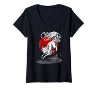 Mujer Fox Japanese Kitsune Sunset Japón Niños Niñas Niños Camiseta Cuello V