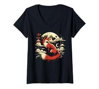 Mujer Fox Moon Clouds Kitsune Japanese Ukiyo-e Art Mujeres Hombres Niños Camiseta Cuello V