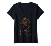 Mujer Fox One Line Art Drawing Dibujo Zorros Camiseta Cuello V