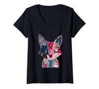 Mujer Fox Patchwork Winter Christmas Joy Camiseta Cuello V