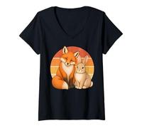 Mujer Fox Rabbit Best Friends Animal Friendship Camiseta Cuello V