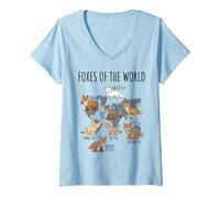 Mujer Foxes of The World Educational Chart Nature Species Wildlife Camiseta Cuello V