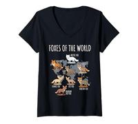Mujer Foxes of The World Educational Chart Nature Species Wildlife Camiseta Cuello V