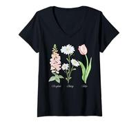 Mujer Foxglove Daisy Tulip - Vintage Floral Bloom for Nature Lover Camiseta Cuello V