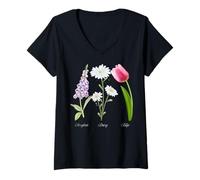 Mujer Foxglove Daisy Tulip - Vintage Floral Bloom for Nature Lover Camiseta Cuello V