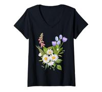 Mujer Foxglove Daisy Tulip - Vintage Floral Bloom for Nature Lover Camiseta Cuello V