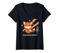 Mujer Foxy Snack Attack Kawaii Fox Camiseta Cuello V