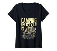 Mujer FPS Gamer Divertido Estilo Camping Militar Videojuego Jugador Camiseta Cuello V