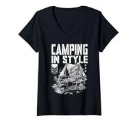 Mujer FPS Gamer Divertido Estilo Camping Militar Videojuego Jugador Camiseta Cuello V