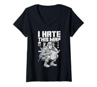 Mujer FPS Gamer Funny I Hate This Map, Reproductor de Videojuegos Militar Camiseta Cuello V